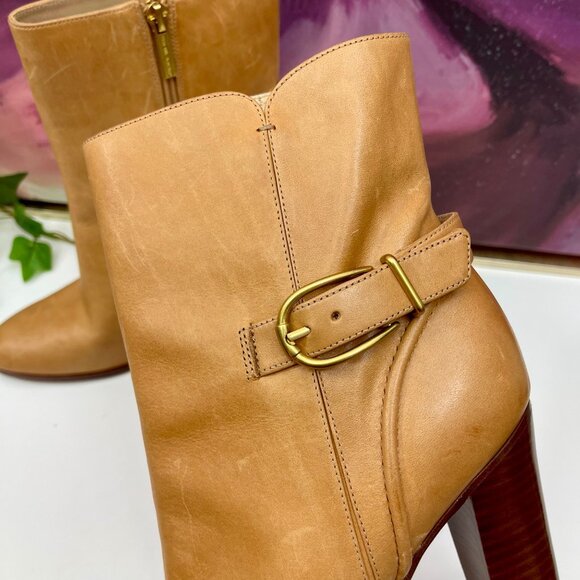 Veronica Beard Viv Booties Natural Leather Upper Ankle Heeled Buckle Boots 9.5 - Picture 7 of 16